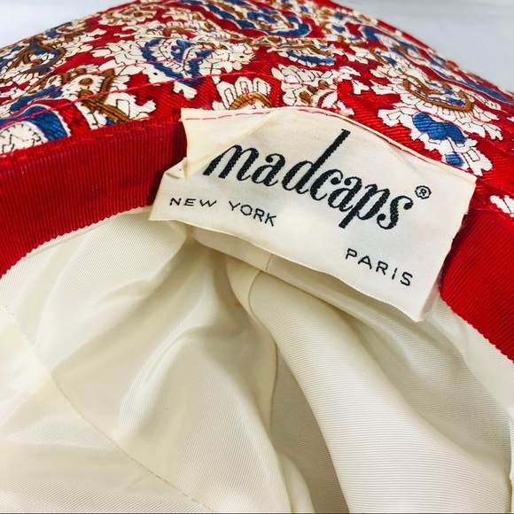 Vintage 60s Madcaps New York Paris Red Paisley Floppy Hat with Red Ribbon Small - Picture 6 of 12